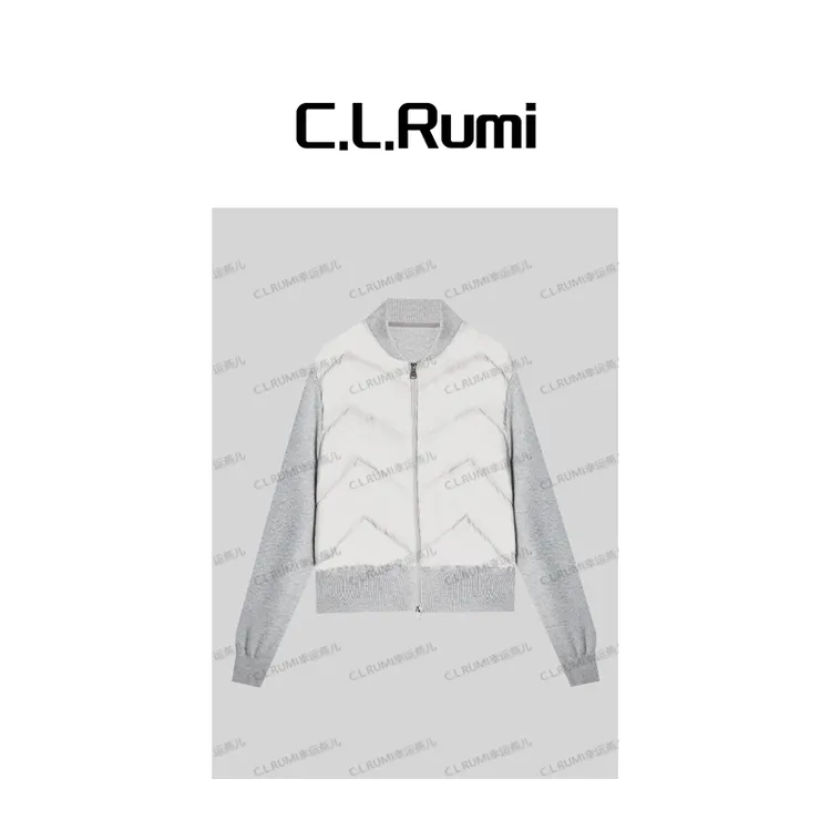 【Rumi精选】“雪绒鹅”25秋冬轻奢宽松简约棒球领拼接鹅绒服7121wt