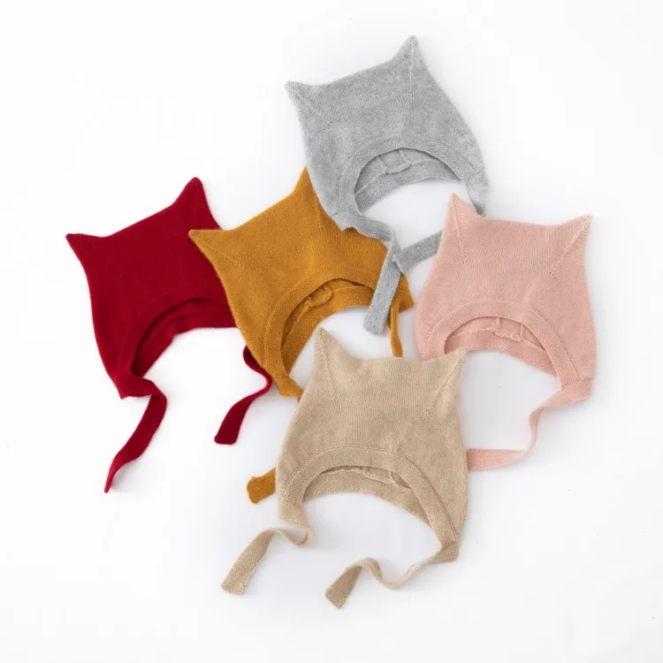 3-12个月A类婴儿纯山羊绒秋冬季包头帽公主风防风红色法式保暖