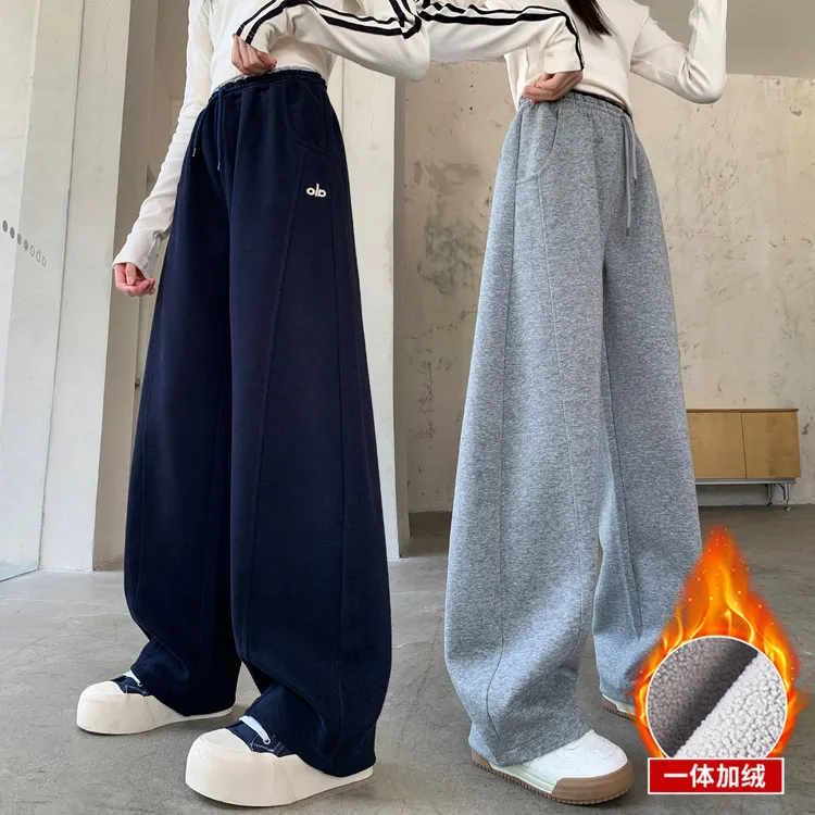 女童裤子秋冬2025新款儿童休闲加绒阔腿裤女大童时髦秋装运动卫裤