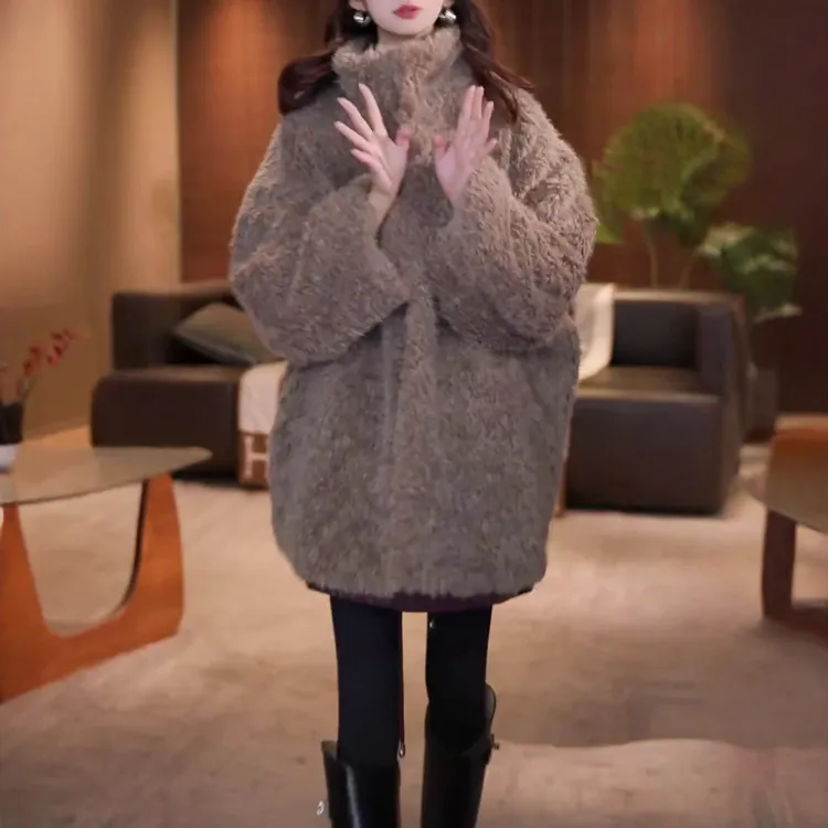 时尚高级感百搭立领双面穿上衣女冬季新款洋气中长款加厚保暖外套