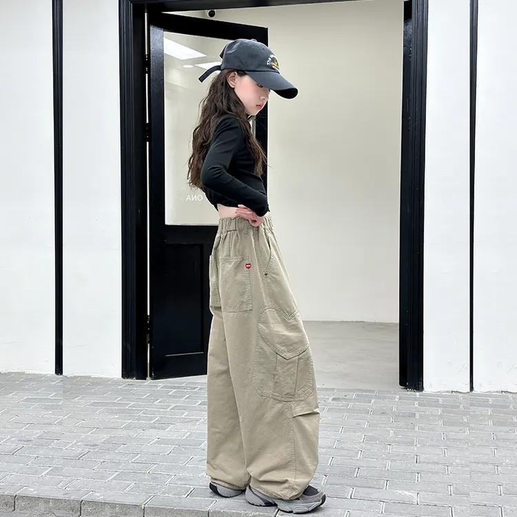 儿童秋装2025年新款大女童装弯刀裤子休闲工装裤春秋款阔腿直筒裤