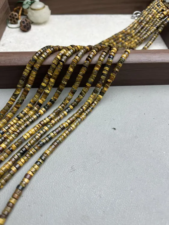 天然4/2mm左右黄虎眼石直切散珠半成品长度38cm左右可DIY当配珠