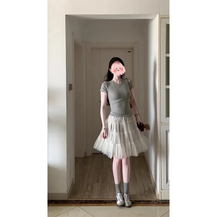 2025新款女士春夏季纯欲风辣妹修身显瘦短袖T恤上衣高腰半身裙