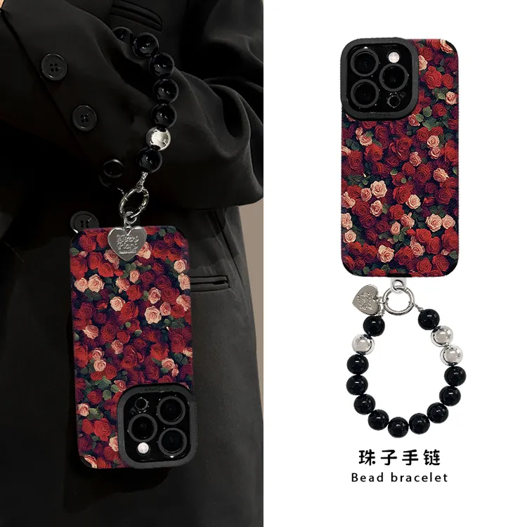 红玫瑰适用苹果17华为VIVO/OPPO/小米iPhone16Pro瞳眼羊皮手机壳