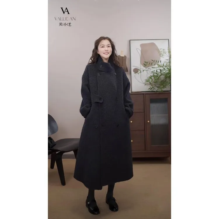 【小安老板】25143圈圈毛设计定染定织高级感气质双面呢长款大衣