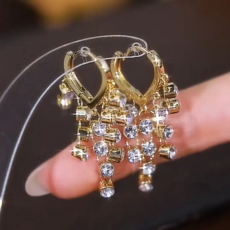 合金合成锆石耳饰 小众设计闪钻流苏耳环爆款轻奢高级感气质耳饰