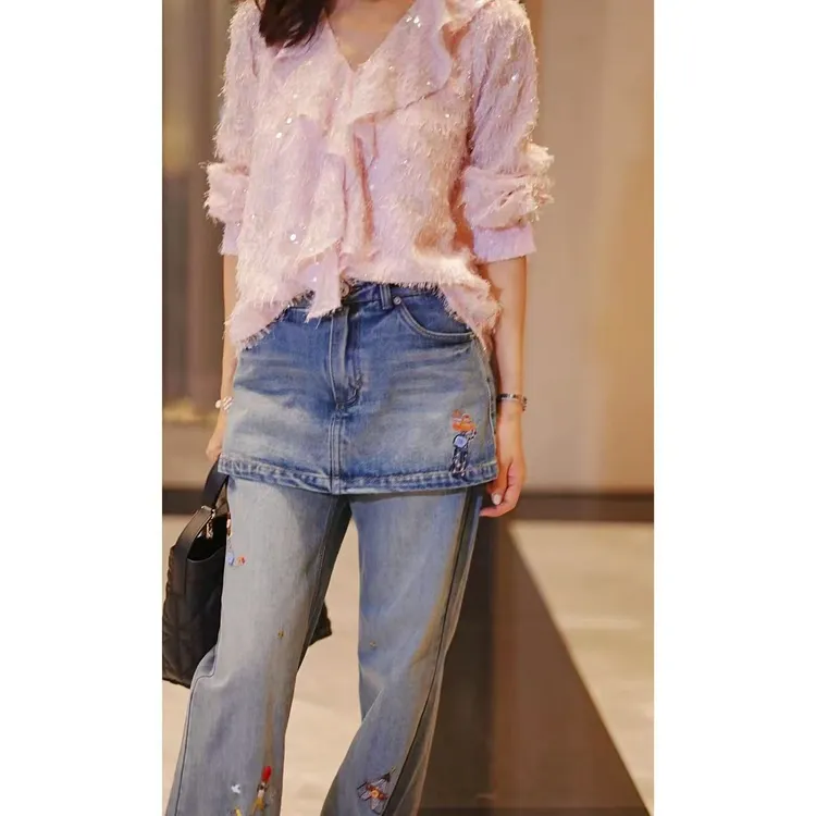 yiyiya.Guo艺艺吖【迷人牛仔】早春假两件显瘦刺绣牛仔裤110085SS52