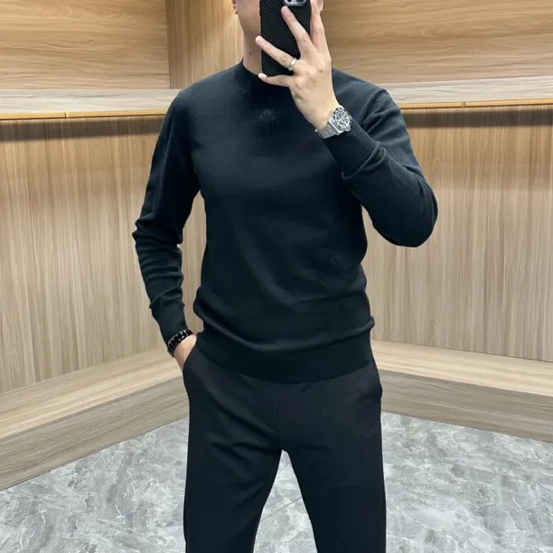 秋冬季新款时尚简约套头圆领男士保暖毛衣商务休闲长袖针织打底衫