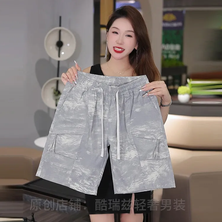 2025夏季新款男士休闲裤薄款时尚印花工装短裤美式潮牌中裤速干裤