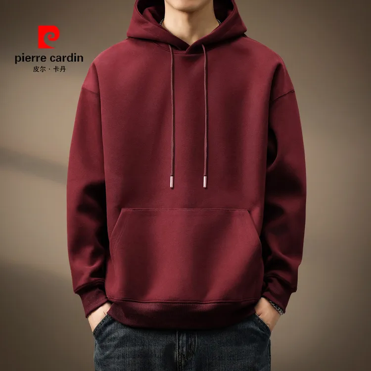 皮尔卡丹重磅本命年红色卫衣男2025春季新款蛇年连帽打底衫上衣男