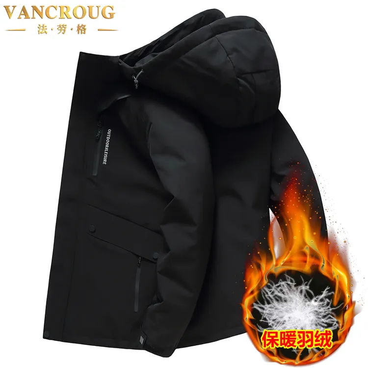VANCROUG/法劳格羽绒服男士秋冬季加肥加大宽松可脱卸帽工装外套 