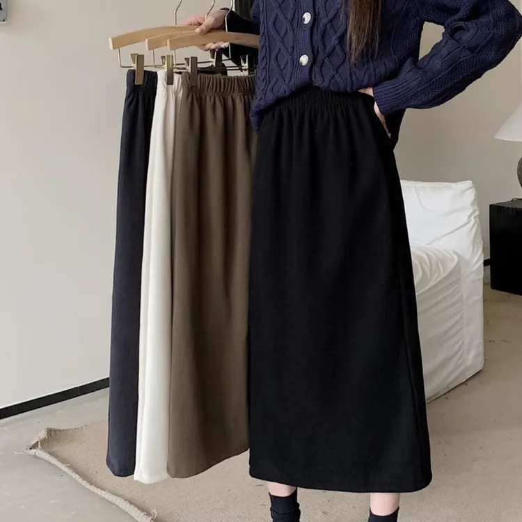 大码遮肉显瘦高腰a字半身裙女秋冬季胖mm遮胯中长款开叉包臀裙子
