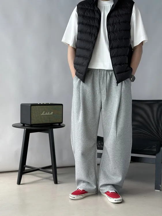 立体裁剪廓形重磅针织灰色黑色休闲裤宽松弯刀卫裤男女同款