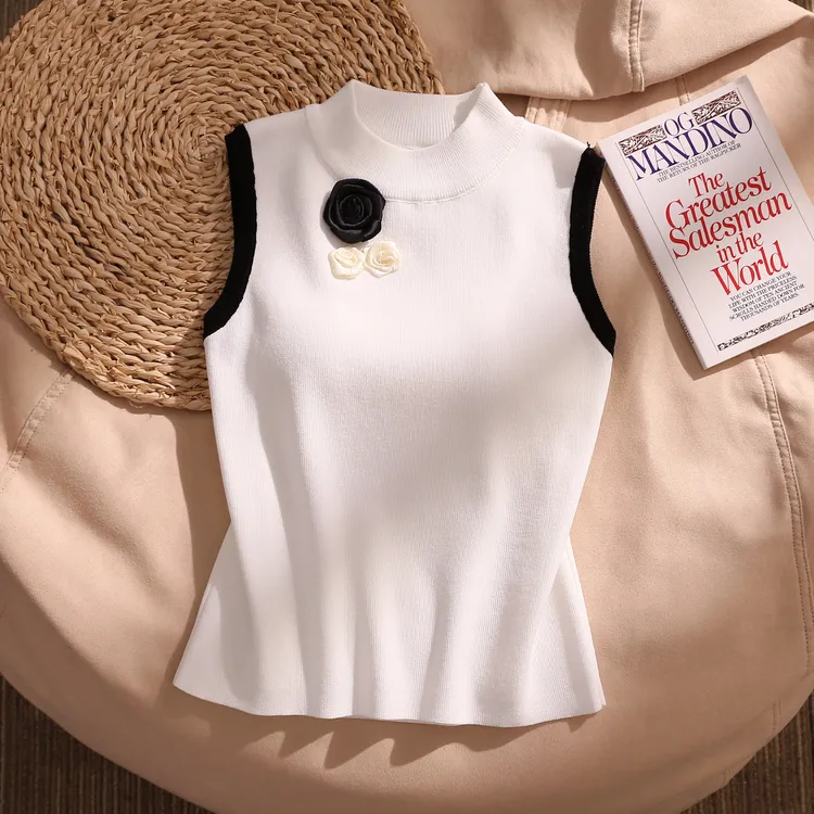 立体花朵针织吊带背心女夏季外穿设计感小众修身显瘦打底无袖上衣