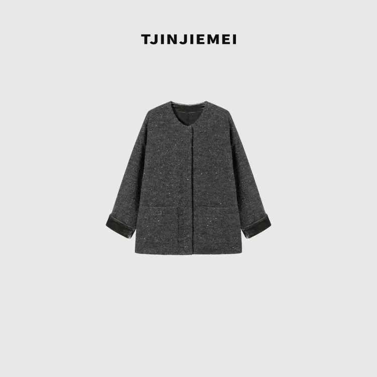 T井姐妹【银河】设计感亮片混纱小香风羽绒外套YRF2511-TJ600