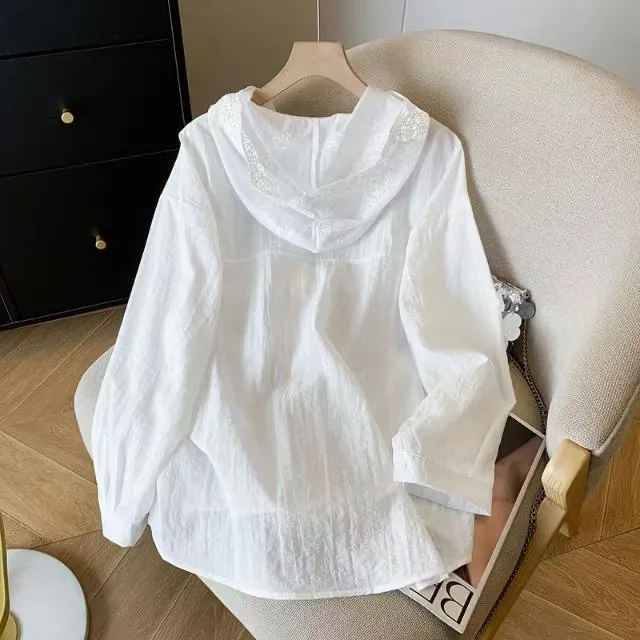 蕾丝连帽时尚薄款韩版休闲衬衫防晒衣轻薄透气夏季长袖衬衫