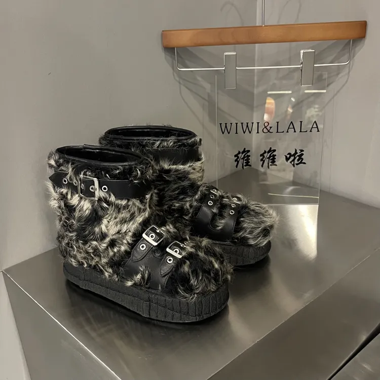 【维维啦】AW冬款羊毛牛皮绑带短靴毛里厚底雪地靴558-55