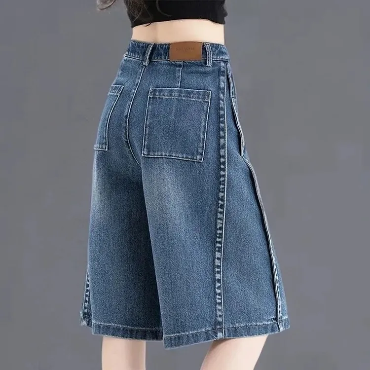 六分牛仔短裤女夏季薄款2025新款高腰设计感小众直筒阔腿五分中裤