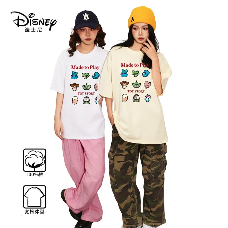 Disney/迪士尼玩具总动员纯棉印花短袖T恤圆领夏季情侣装宽松百搭