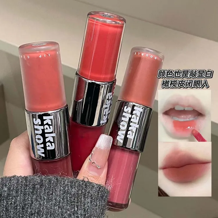 迷雾派对双头口红唇釉哑光雾面水光双重裸色不沾杯学生党平价唇蜜