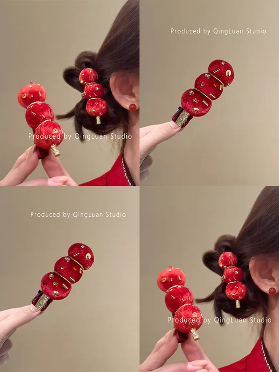 岁岁红串~喜庆可爱糖葫芦发夹新年2026新款氛围感侧边夹发卡2025