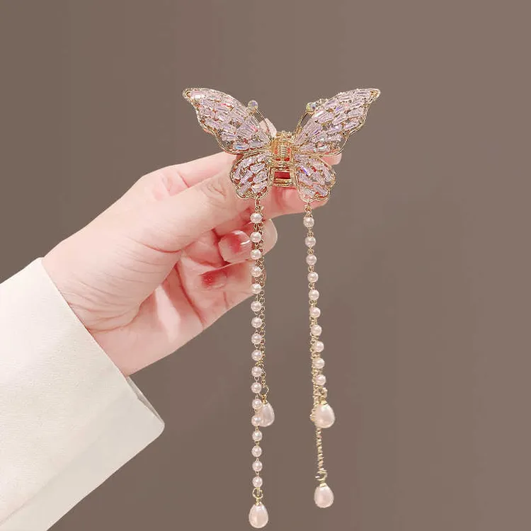 金属蝴蝶洋气流苏小抓夹后脑勺气质马尾发夹女头饰夹子发卡爪夹夏