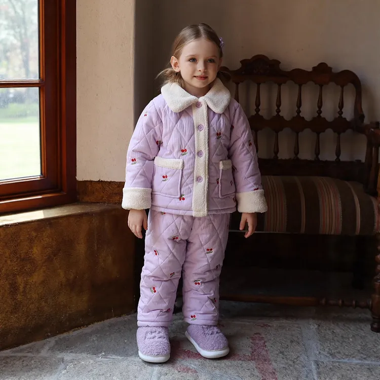 2025冬女童特厚三层加厚夹棉睡衣保暖家居服外穿一套过冬棉衣棉裤