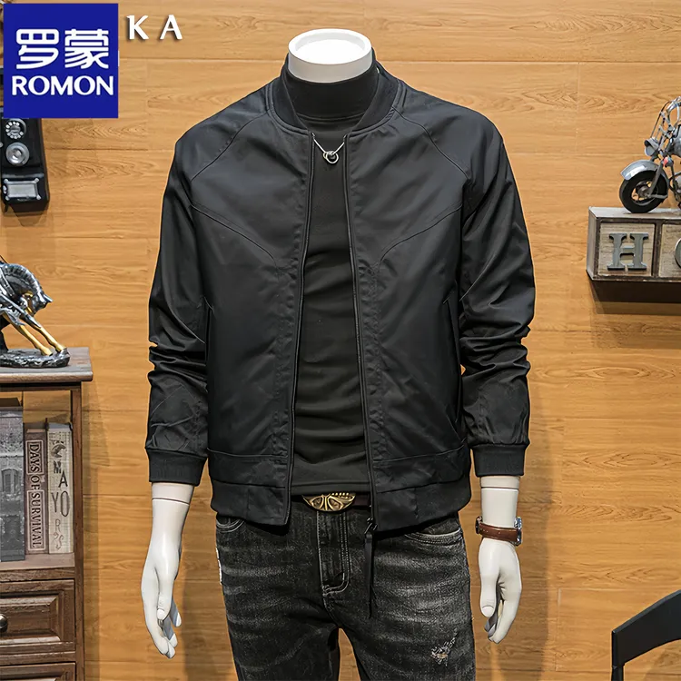 Romon/罗蒙春秋棒球服外套男装夹克潮流百搭新款休闲简约纯色上衣