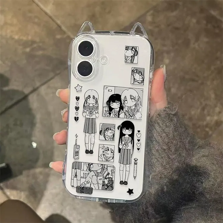 二次元少女适用苹果16 15promax猫耳朵手机壳新款爆款11 12透明14