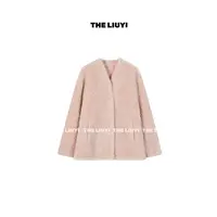 【LIUYI】粉黛~冬季保暖V领显瘦大版毛毛外套512143