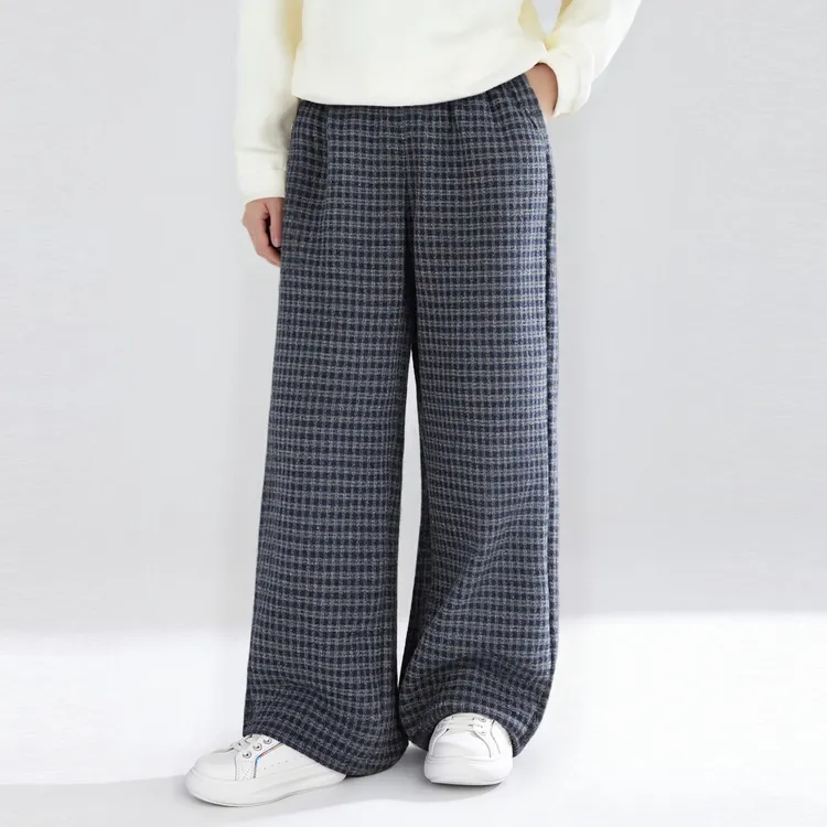 笛莎女童裤子秋冬儿童休闲裤格子裤宽松中大童百搭长裤-7M255A417