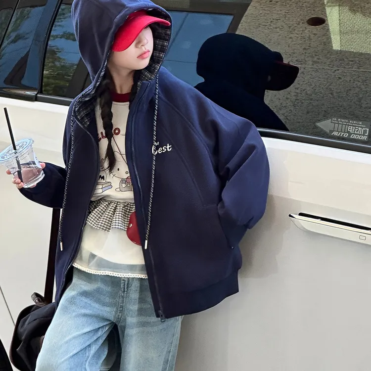 女童外套春秋洋气儿童连帽拉链衫休闲棒球服运动初中生百搭上衣潮