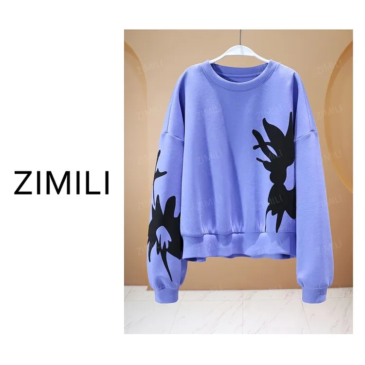 【亮哥女装】2025秋冬新品《烟光凝》暮山紫抽象印花圆领卫衣5966-Q2