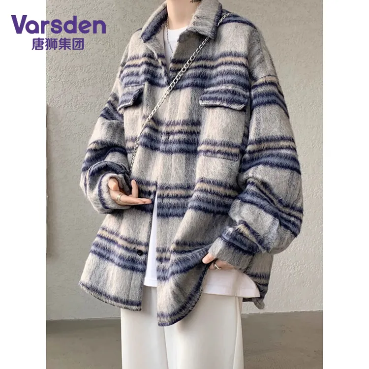唐狮集团Varsden小香风格子秋季翻领毛呢外套潮牌百搭男款上衣