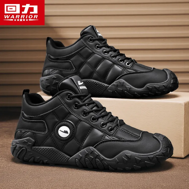 回力男鞋冬季百搭黑色运动休闲鞋防水工装小皮鞋子男士上班工作鞋