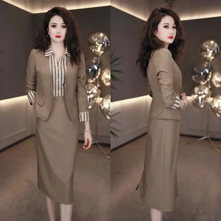 【两件套】【有里布】西服外套+连衣裙春秋时尚套装显瘦气质JT0028