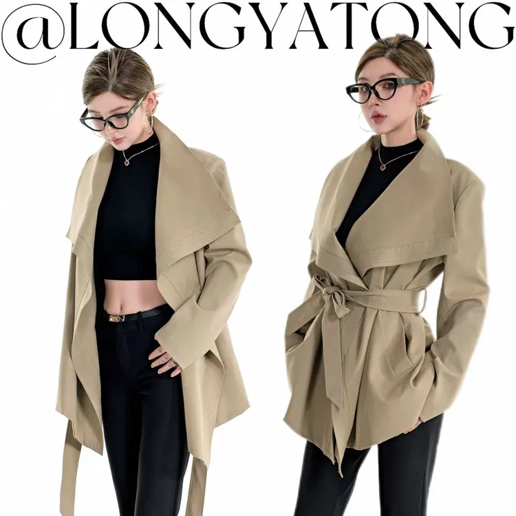 龙牙童推荐【维港女主】气质韩系学院风风衣中长款韩版翻领潮流英伦