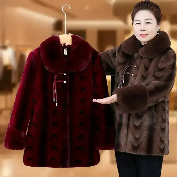 洋气妈妈新中式加绒加厚保暖外套奶奶装棉衣中长款大衣中老年棉袄