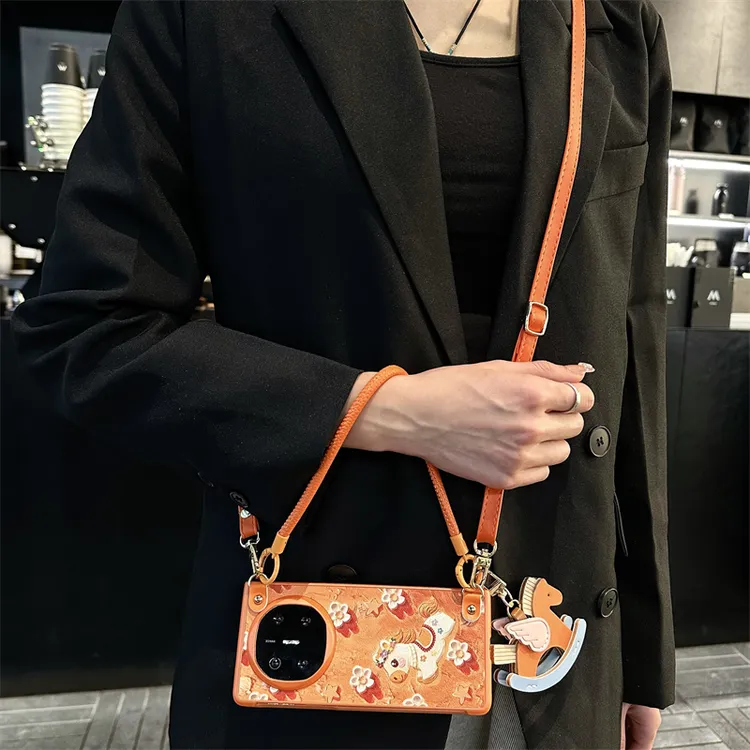 guyo橙色油画马适用华为matex7折叠手机壳matex6斜挎绳matex5手提