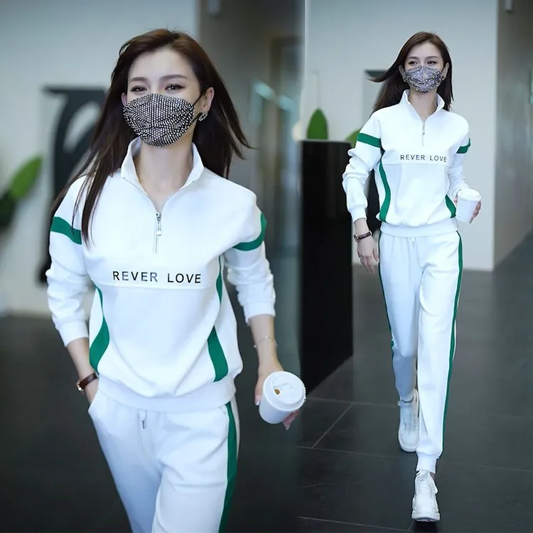运动套装女休闲春秋季2025新款跑步中年妈妈大码拉链束脚裤两件套
