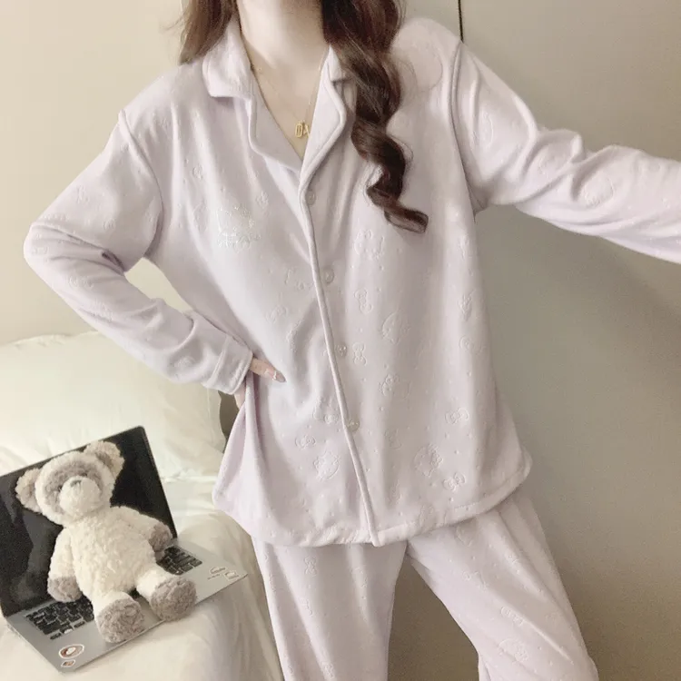 【敲温柔!】紫色烫钻睡衣冬季磨毛德绒宽松大码加肥240斤胖mm家居服