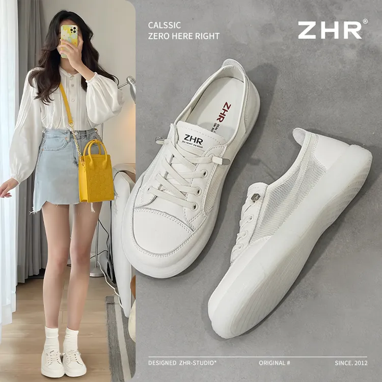 ZHR小白女2025新款夏季网面透气休闲女鞋一脚蹬镂空气质鞋子