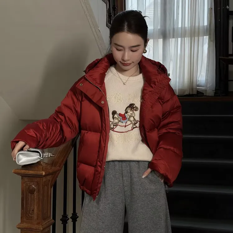 HELA AOMI “卷王鹅绒”90白鹅绒缎面连帽短款羽绒服CY5DM06508