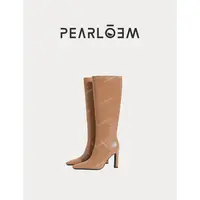 PEARLOEM 新款时尚潮流百搭侧拉链高跟长靴高筒靴XS036