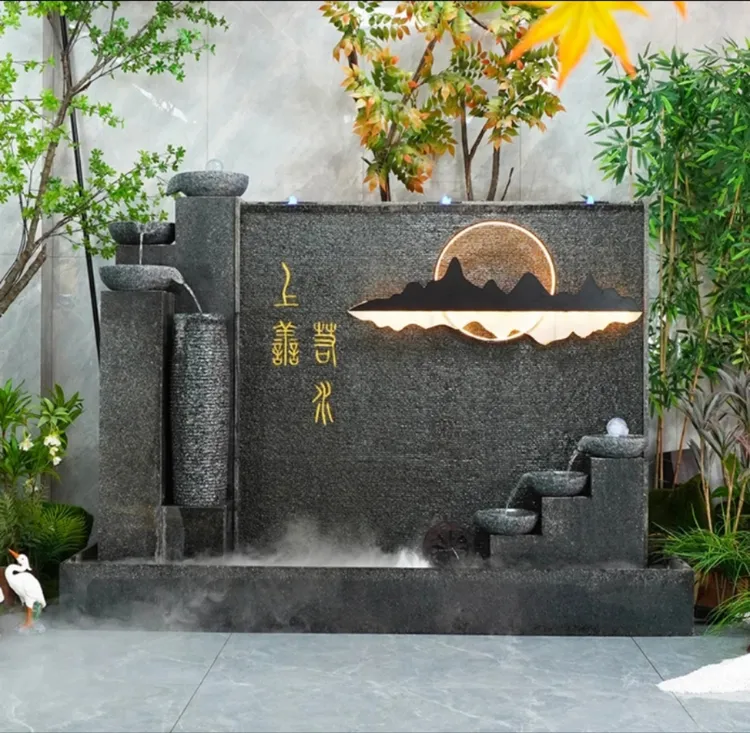 定制水幕墙流水墙屏风室外庭院鱼池背景装饰花园造景假山水景摆件