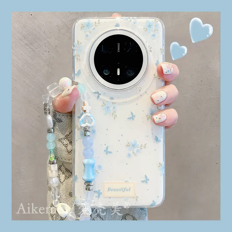 适用华为mate70pro+手机壳简约小清新mate60pro+满屏蓝碎花蝴蝶女