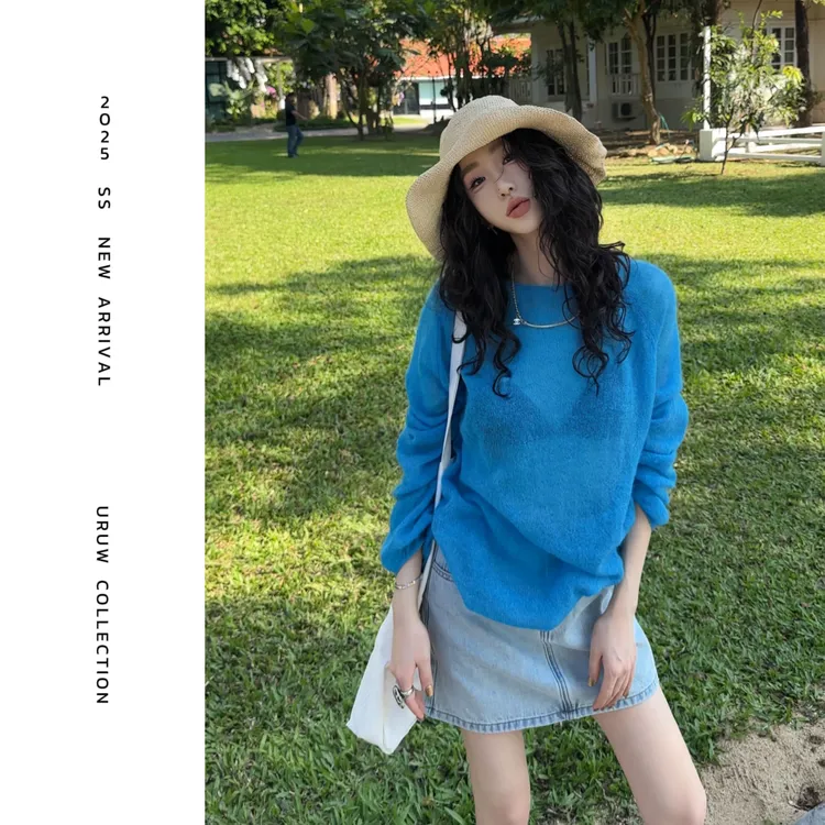 【颖子定制】多瑙河~微透马海毛宽松上衣时髦慵懒风针织衫 9050