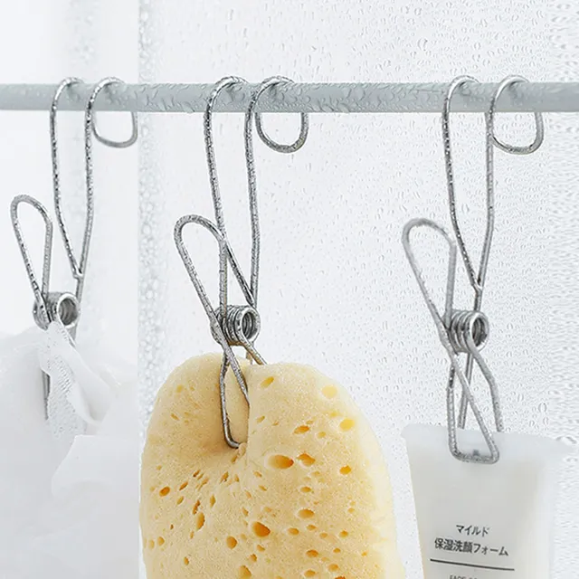 不锈钢带挂钩大夹子强力固定防风厨房浴室晾衣收纳夹多功能长尾夹