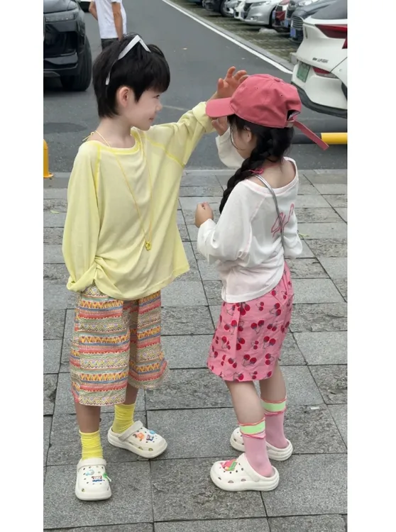 男女童2025夏季新款亲子莱赛尔防晒衫领长袖T恤休闲时尚舒适套装