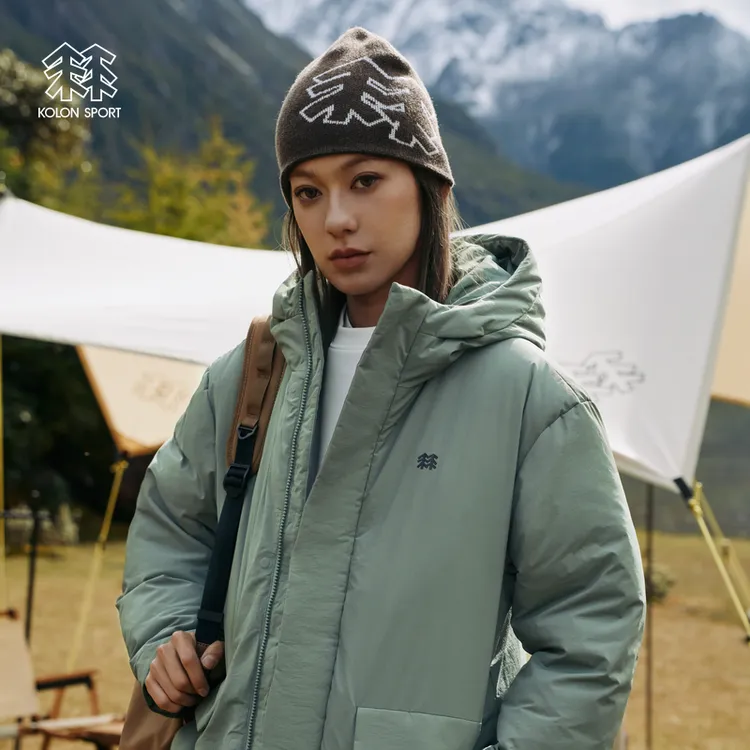 KOLON SPORT可隆男女防风防泼水羽绒衣无缝短款羽绒服连帽鹅绒服